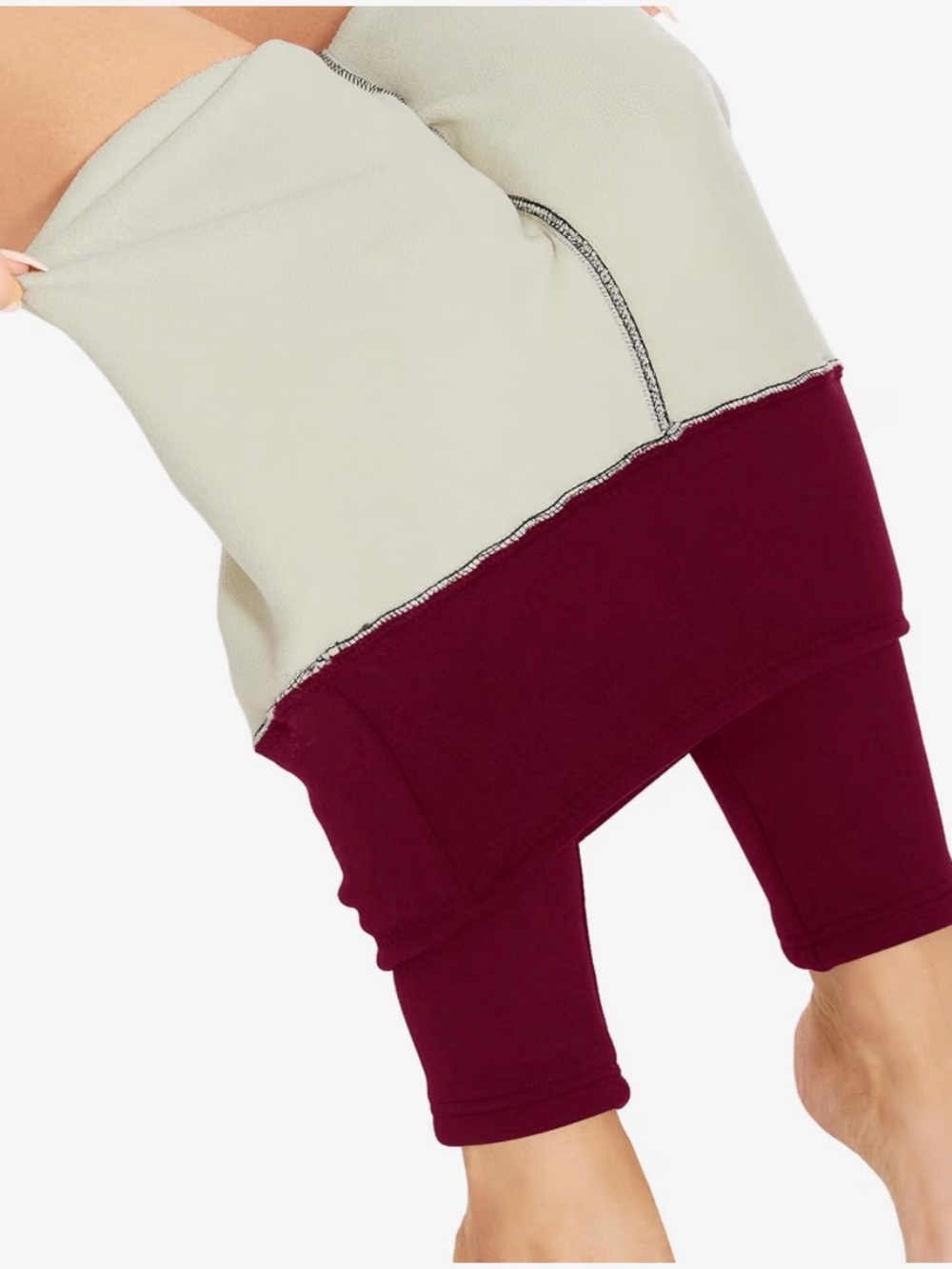 Fleece Lined Leggings Women – High Waisted Winter Warm Yoga Pants Wine Red